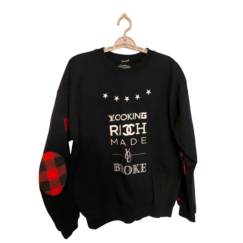 Served Fresh Looking Rich Made you Broke Black Sweatshirt Plaid Mens L